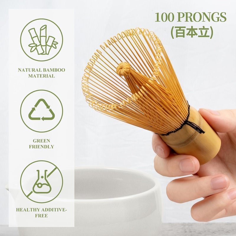 YIBO Matcha Whisk Set White, Matcha Set Kit Includes Ceramic Matcha Bowl, Bamboo Whisk, Scoop, Measuring Spoon & Cup, Chasen Holder, Sifter Tool - Image 2